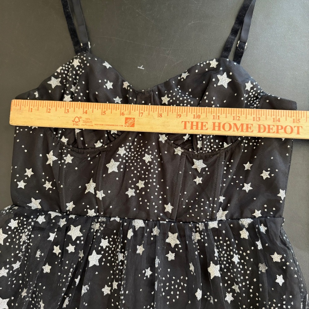 Betsey Johnson Celestial Star Print Mesh Tiered Midi Dress Size 8 Black Silver - Picture 8 of 14